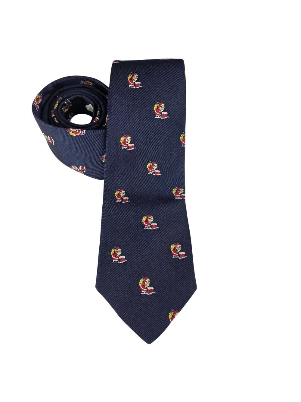 BROOKS BROTHERS MAKERS MEN'S BLUE ALL SILK SANTA SLEIGH HOLIDAY TIE 4" WIDTH